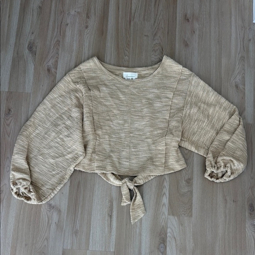 Women's Tan Blouse with Tie Back